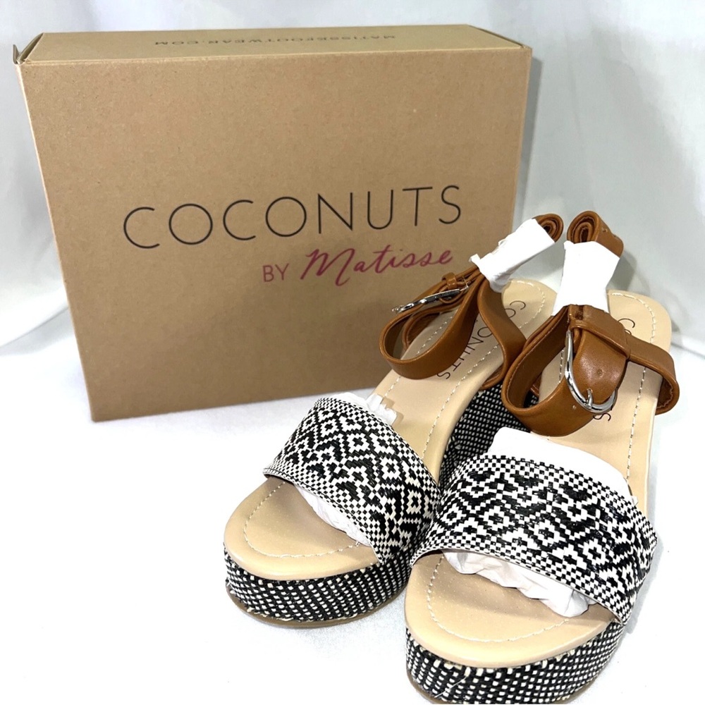 Coconuts by Matisse Black and Brown Patterned Sandals